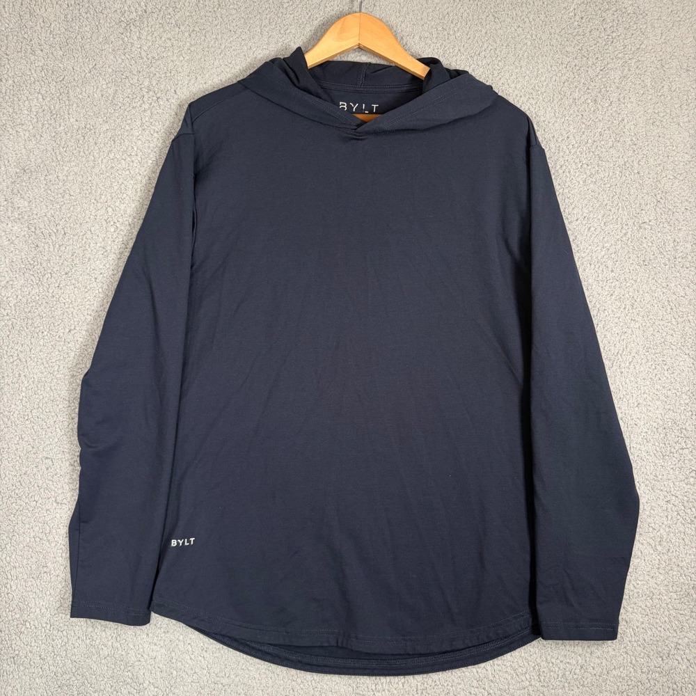 BYLT Hoodie Mens Large Navy Blue Signature Drop Cut Long Sleeve Active